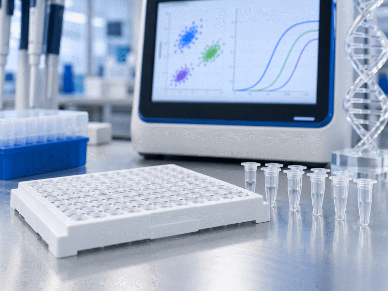 PCR plate with genotyping results for custom PGx RT-PCR panels